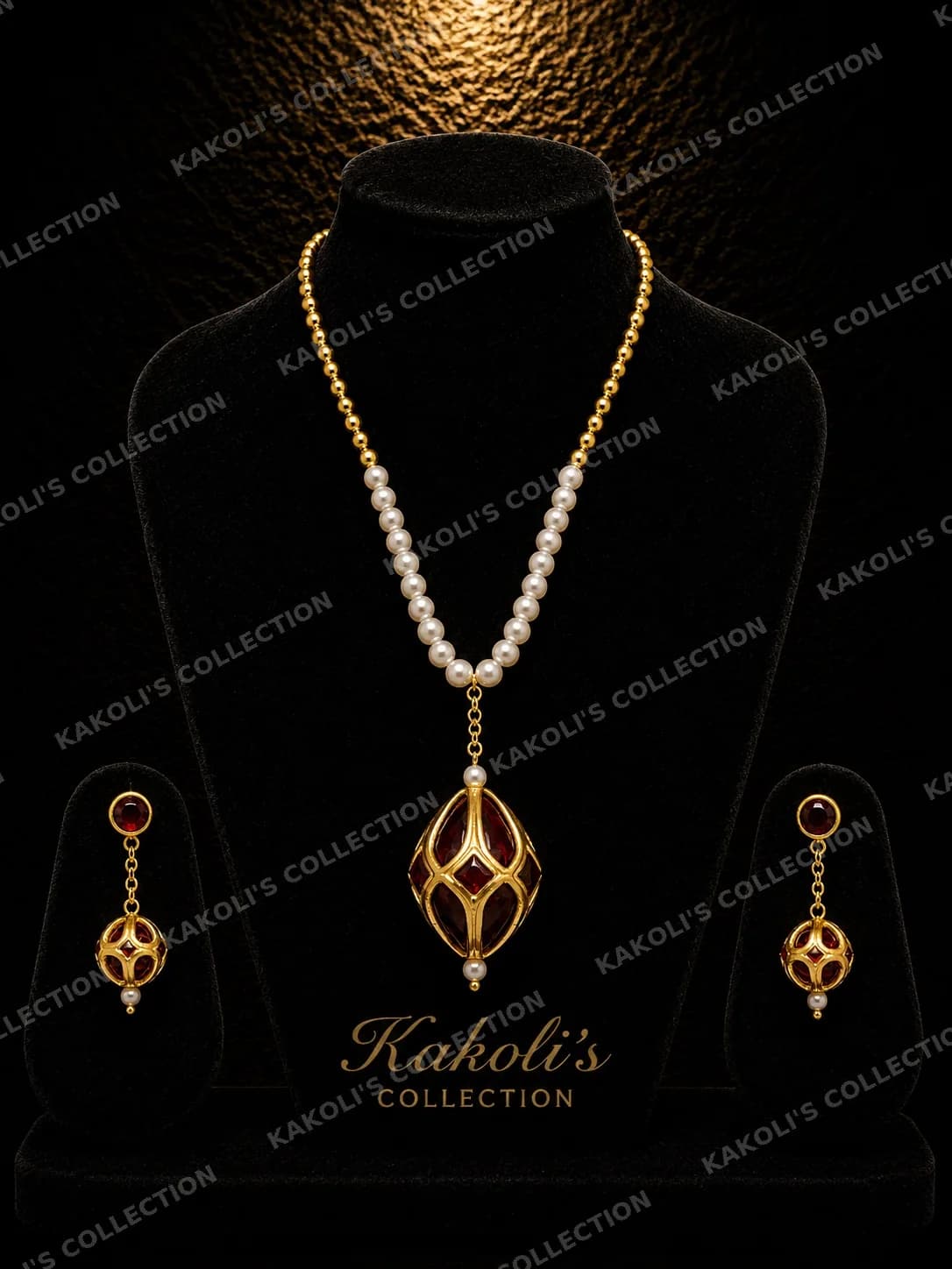 Bakharpata Pendant on Pearl & Gold Bead Chain – Assamese jewellery by Kakoli's Collection