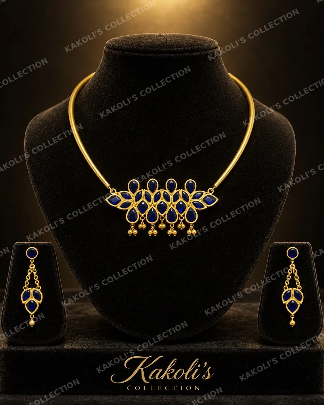 Blue Stone Floral Collar Necklace Set – Assamese jewellery by Kakoli's Collection