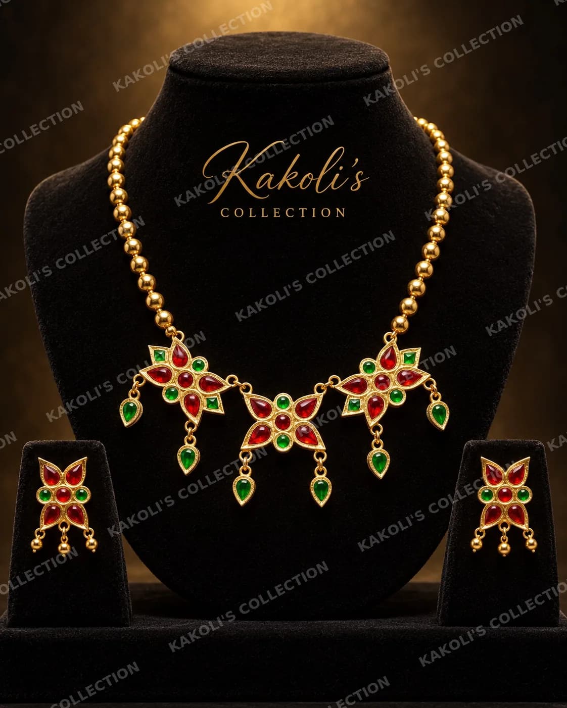 Golpata with Red & Green Star Motifs – Assamese jewellery by Kakoli's Collection