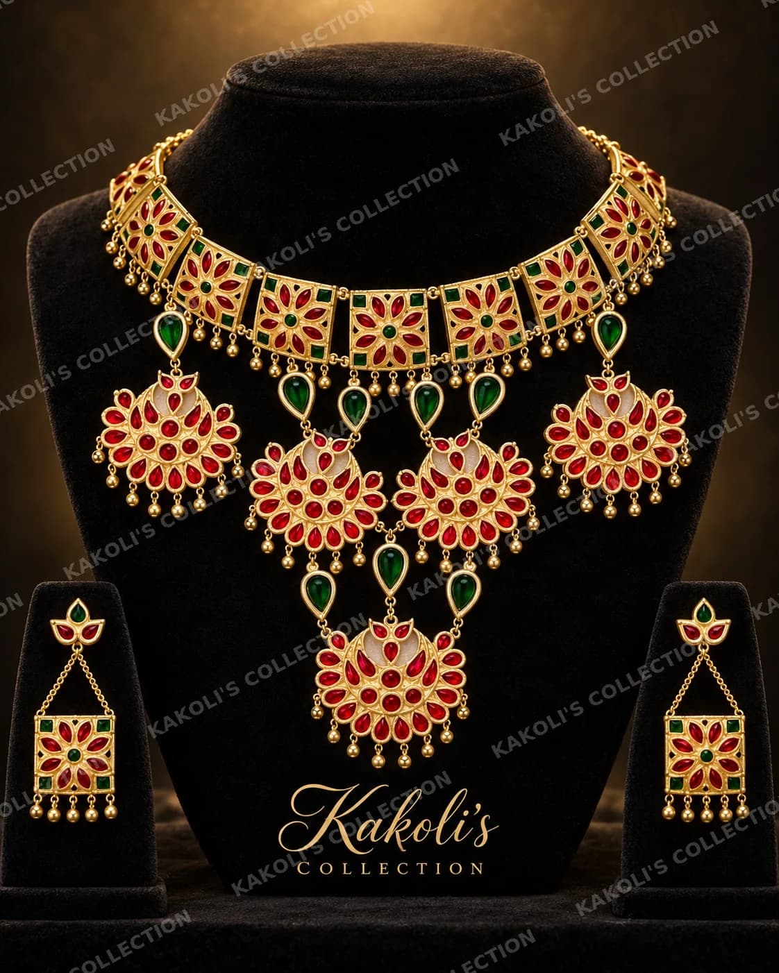 Red Stone Bridal Golpata with Square Links – Assamese jewellery by Kakoli's Collection