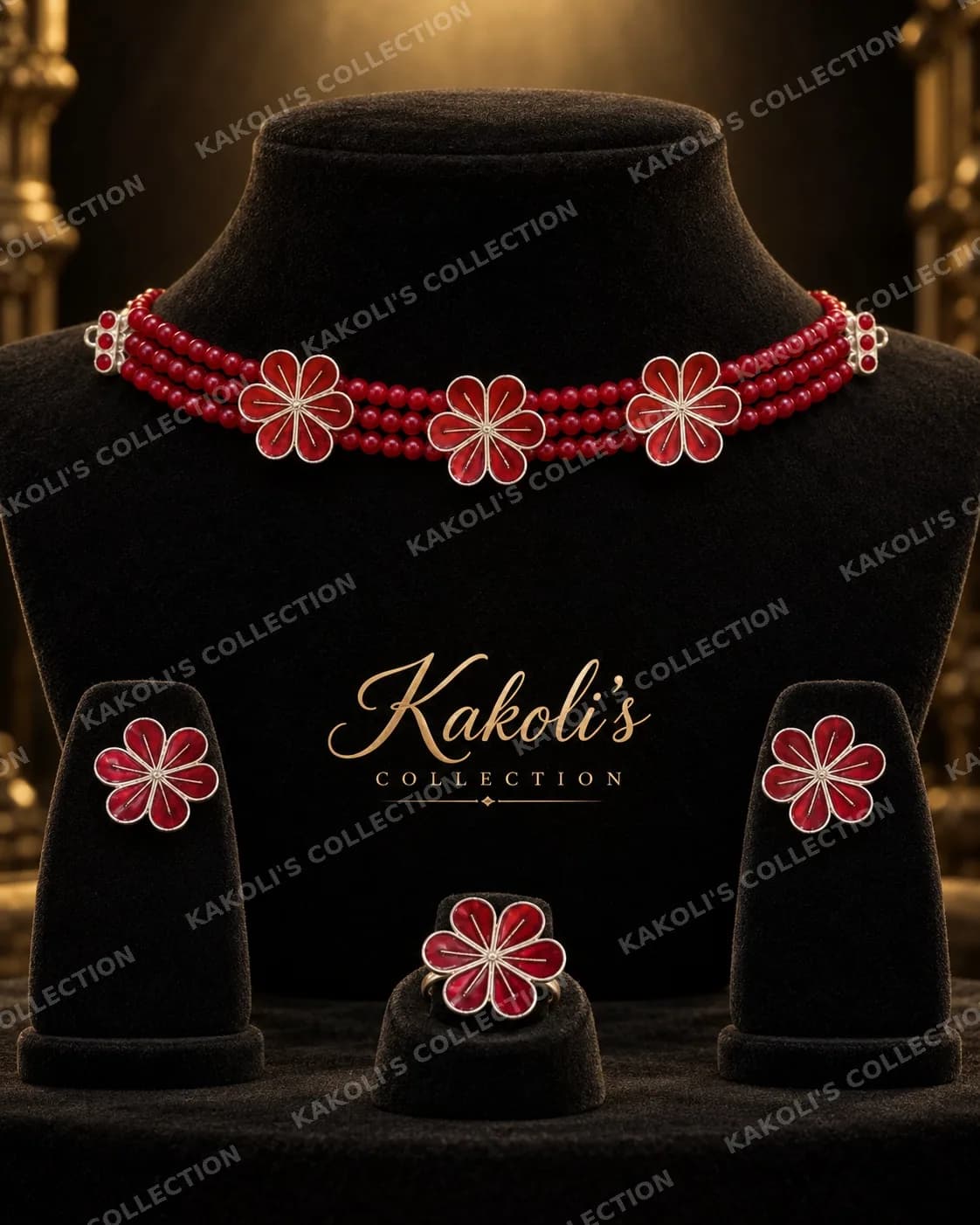 Red Bead Flower Golpata Choker – Assamese jewellery by Kakoli's Collection