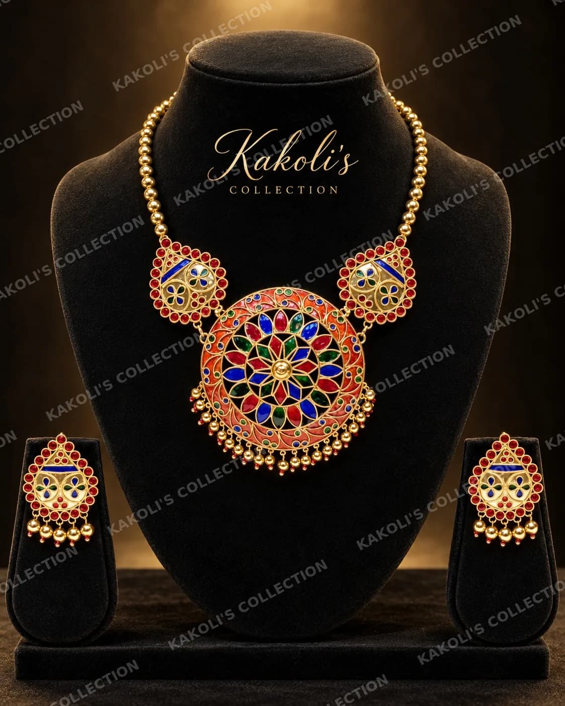 Multicolour Jaapi Necklace with Twin Side Motifs – Assamese jewellery by Kakoli's Collection