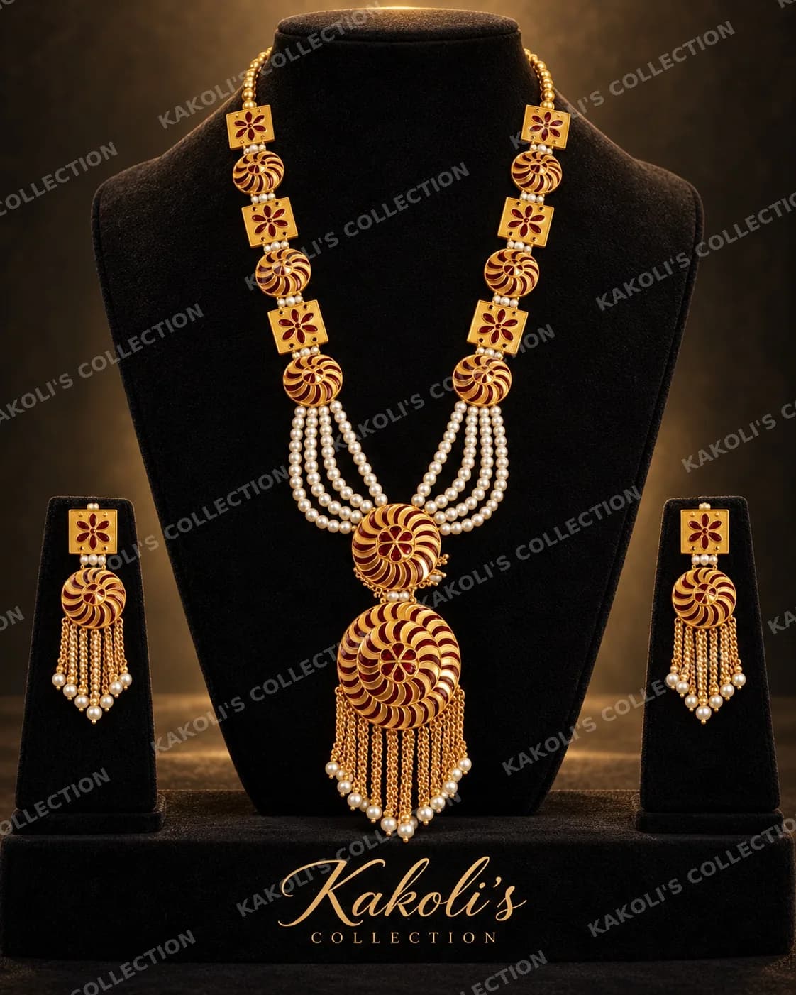 Red Swirl Jaapi with Pearl Strings & Tassel – Assamese jewellery by Kakoli's Collection