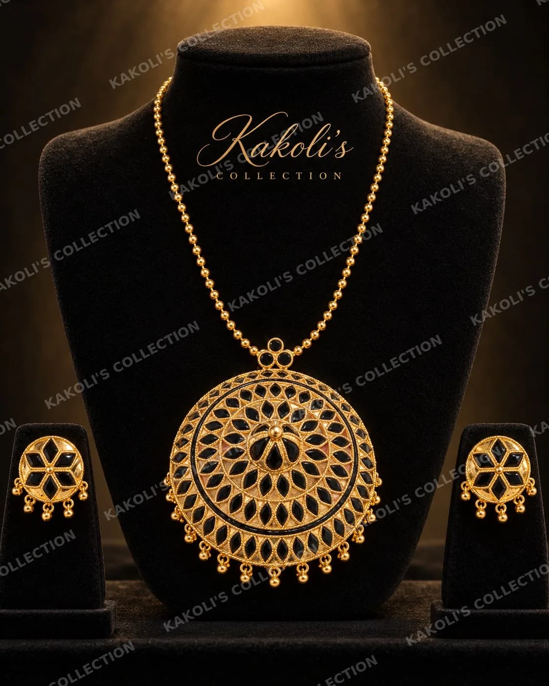 Gold Openwork Jaapi with Black Stones – Assamese jewellery by Kakoli's Collection