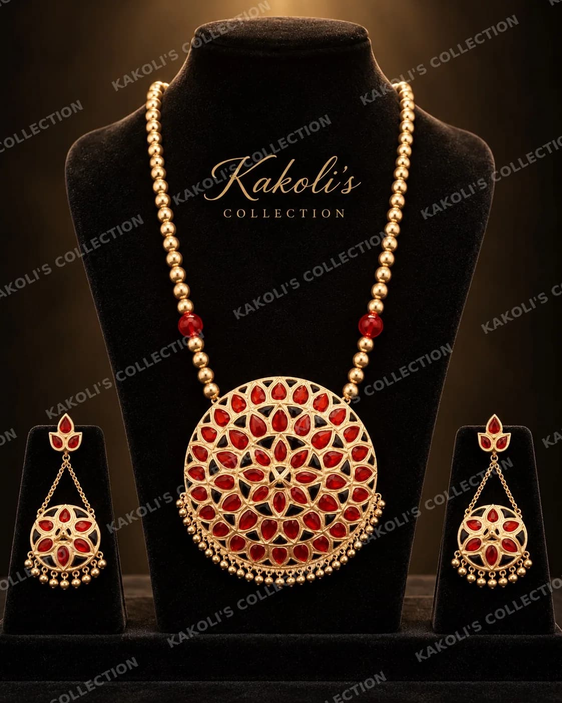Large Red Jaapi on Gold Bead Chain – Assamese jewellery by Kakoli's Collection