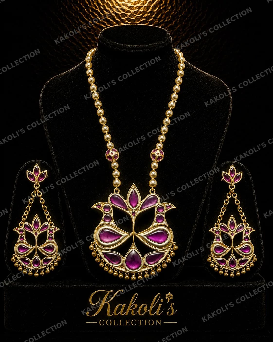 Purple Lokaparo on Gold Bead Chain – Assamese jewellery by Kakoli's Collection
