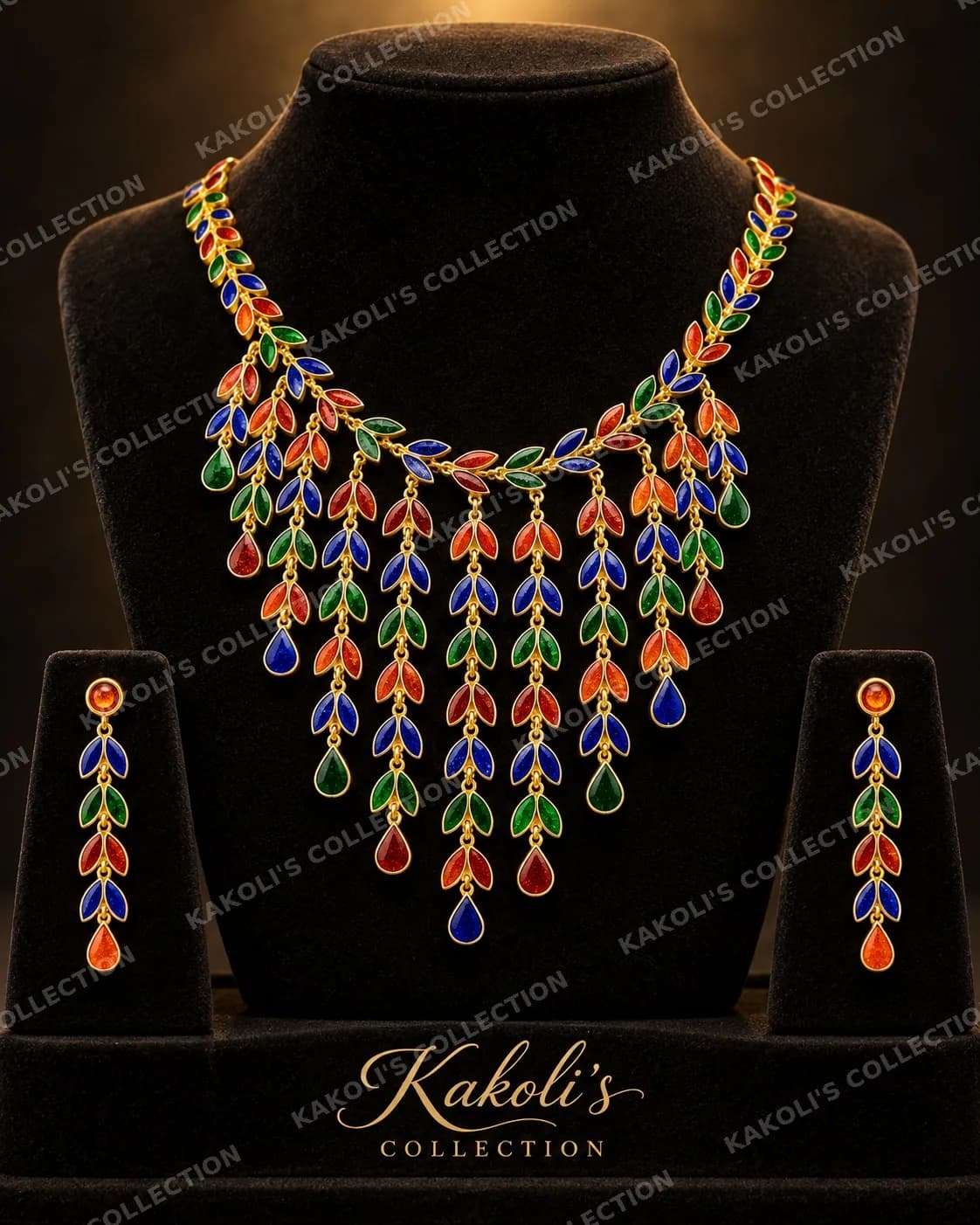 Minagipota with Multicolour Stone Fringe – Assamese jewellery by Kakoli's Collection