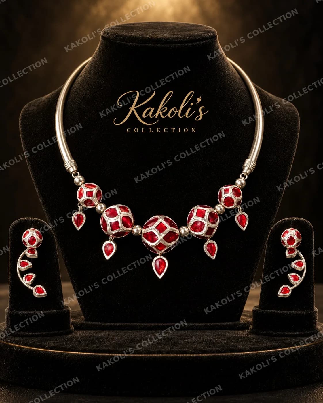 Silver Monimala with Red Stone Beads – Assamese jewellery by Kakoli's Collection
