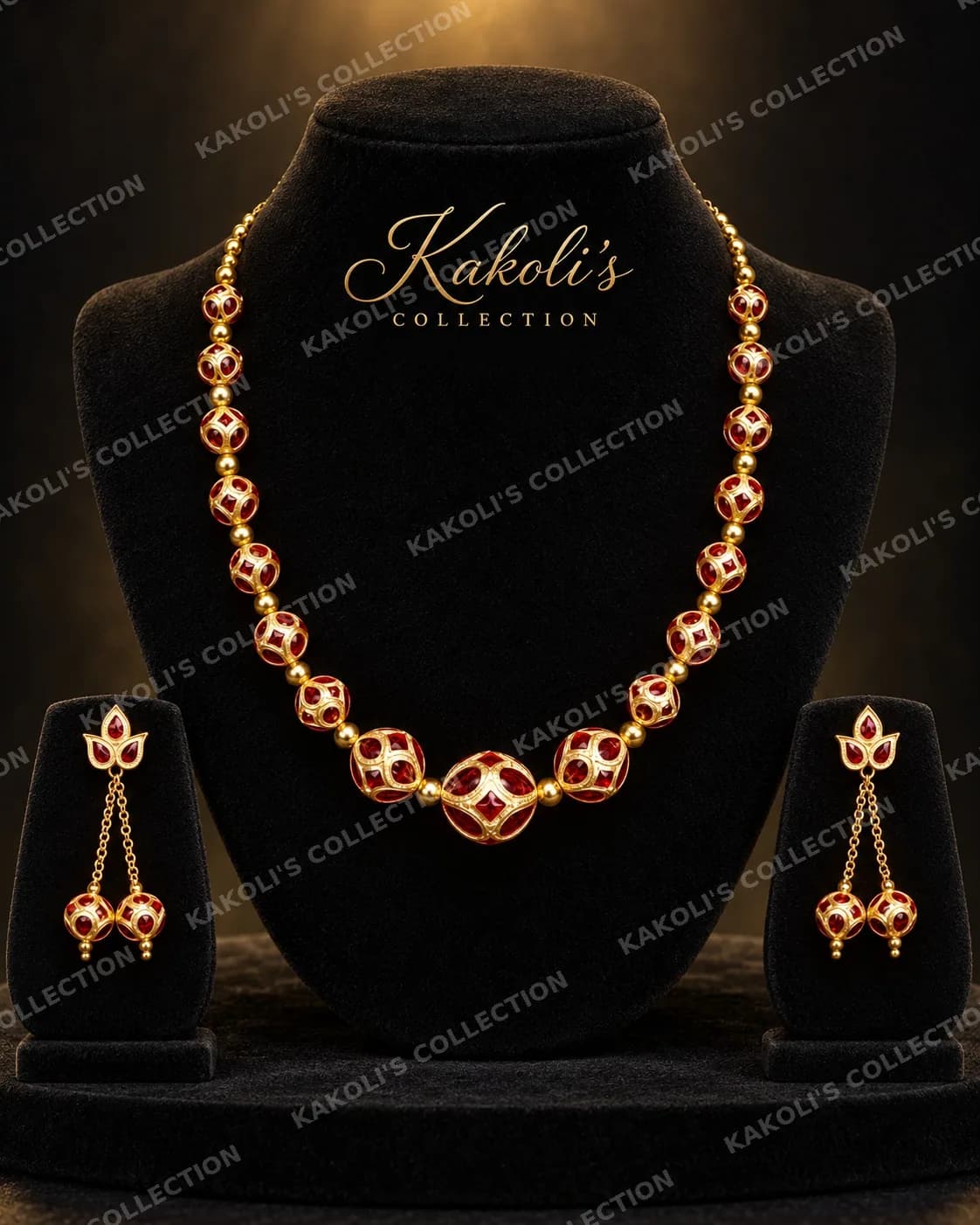 Gold Monimala with Red Lattice Beads – Assamese jewellery by Kakoli's Collection