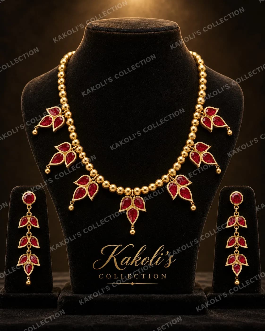 Red Leaf Paat Golpata on Gold Beads – Assamese jewellery by Kakoli's Collection