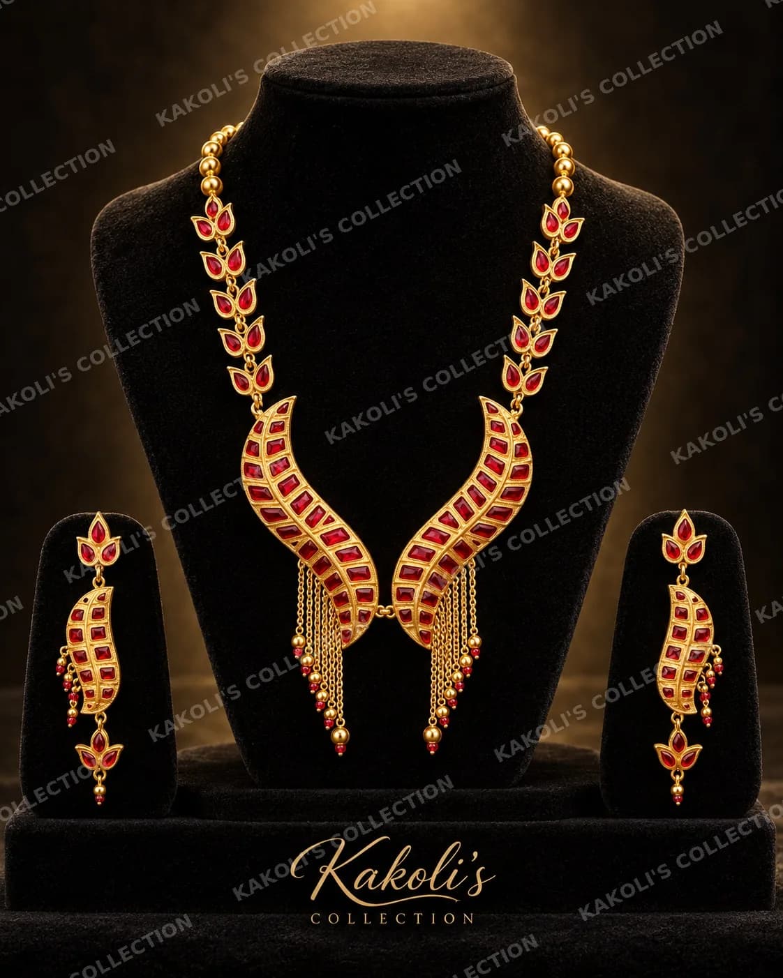 Twin Red Feather Wings Set with Tassels – Assamese jewellery by Kakoli's Collection