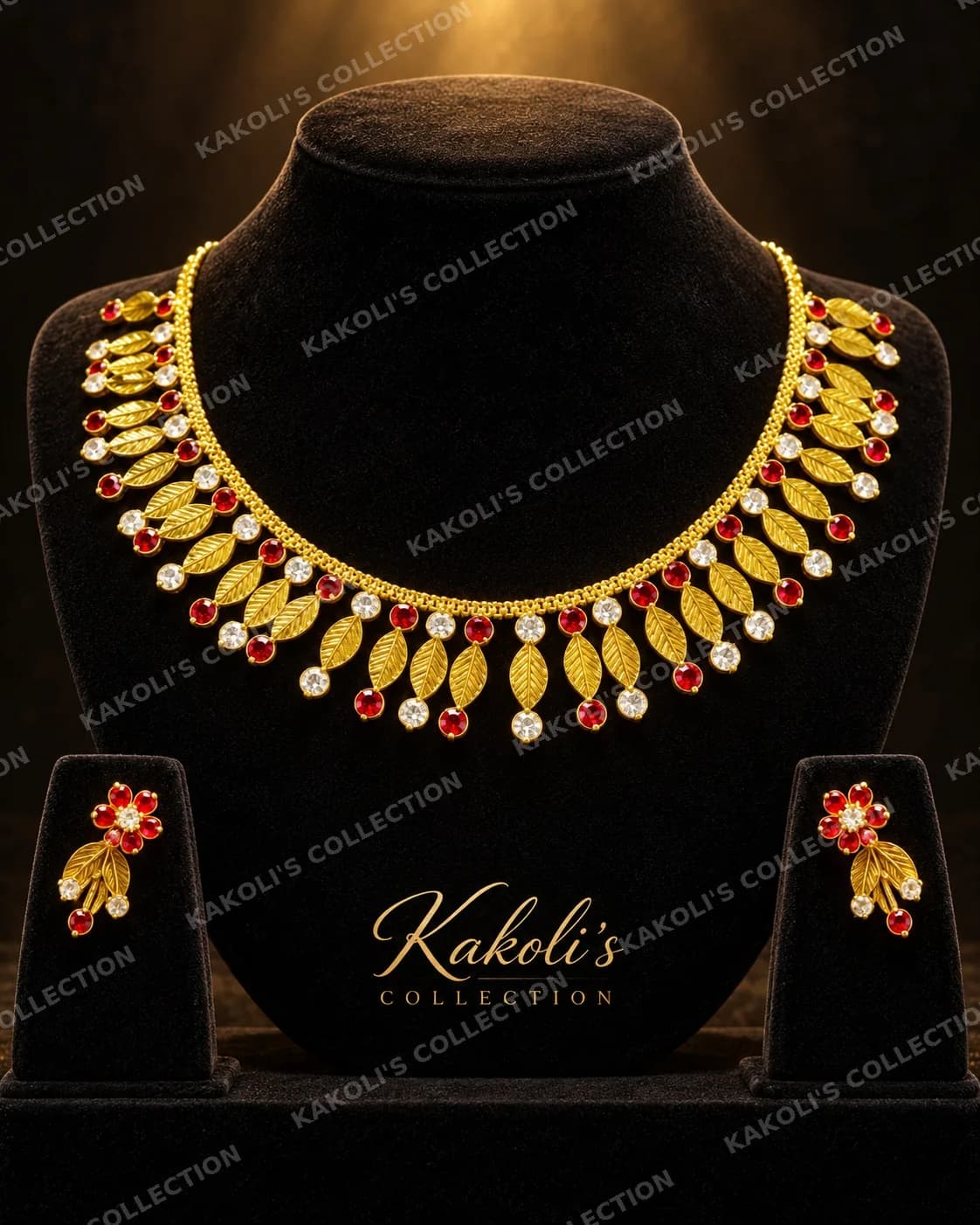 Gold Leaf & Ruby Collar Golpata – Assamese jewellery by Kakoli's Collection