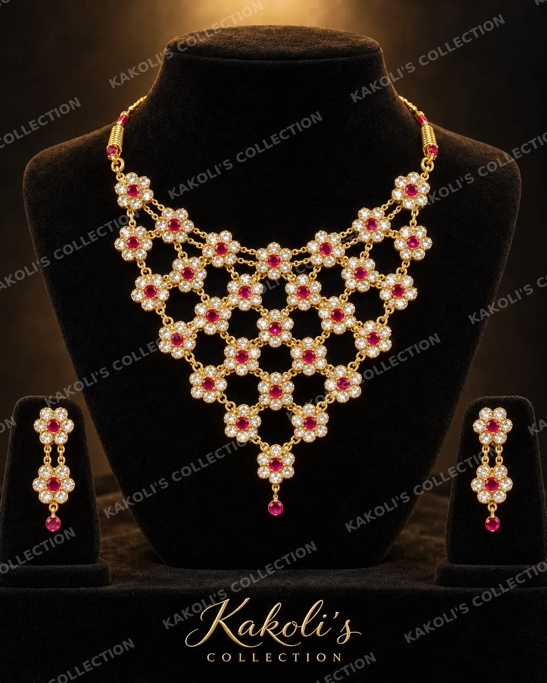Pearl & Pink Flower Mesh Golpata – Assamese jewellery by Kakoli's Collection