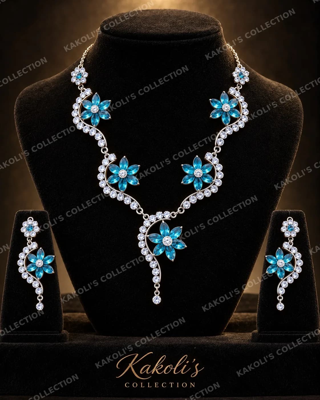 Aqua Blue Flower Swirl Golpata – Assamese jewellery by Kakoli's Collection