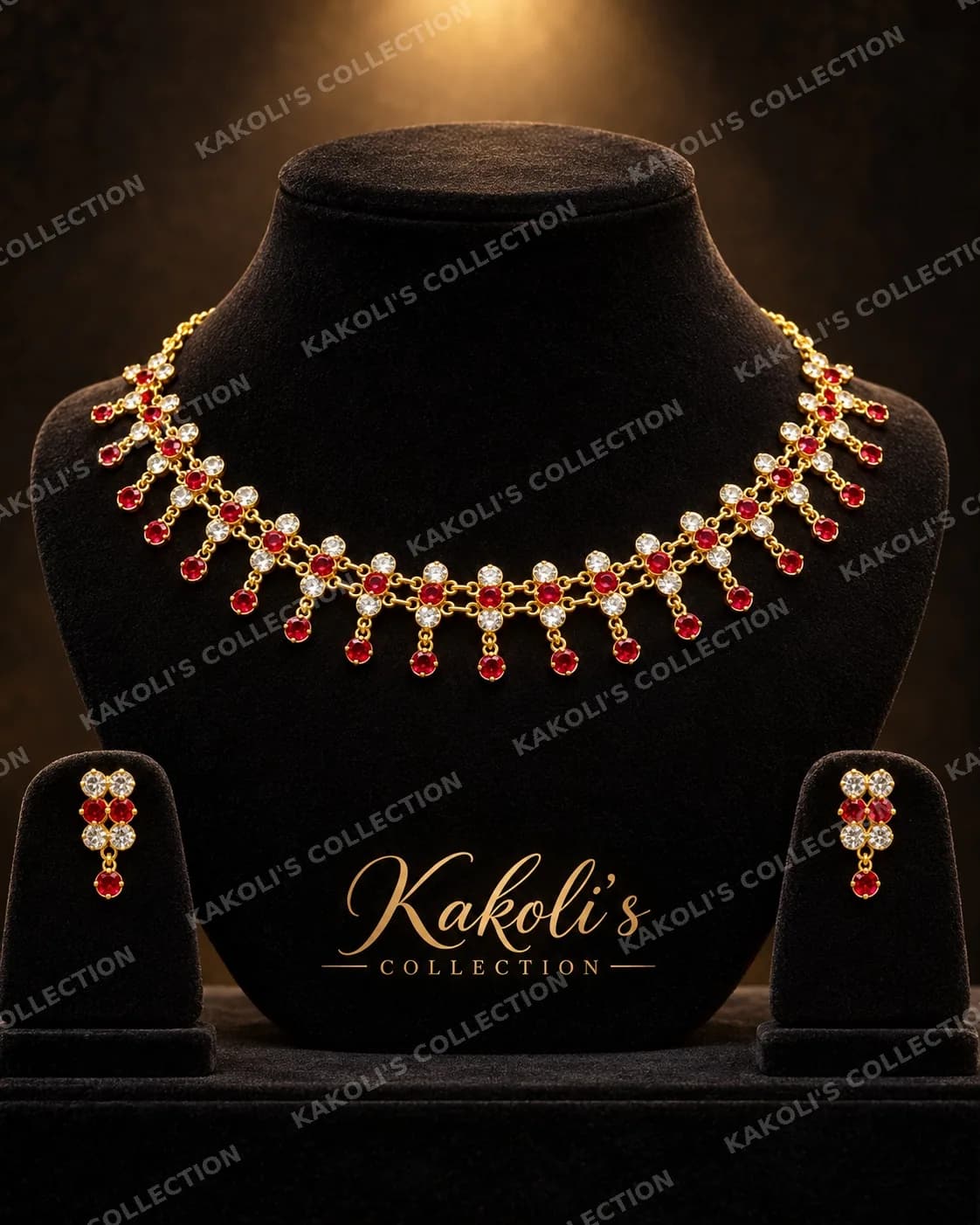 Ruby Drop Golpata Collar – Assamese jewellery by Kakoli's Collection