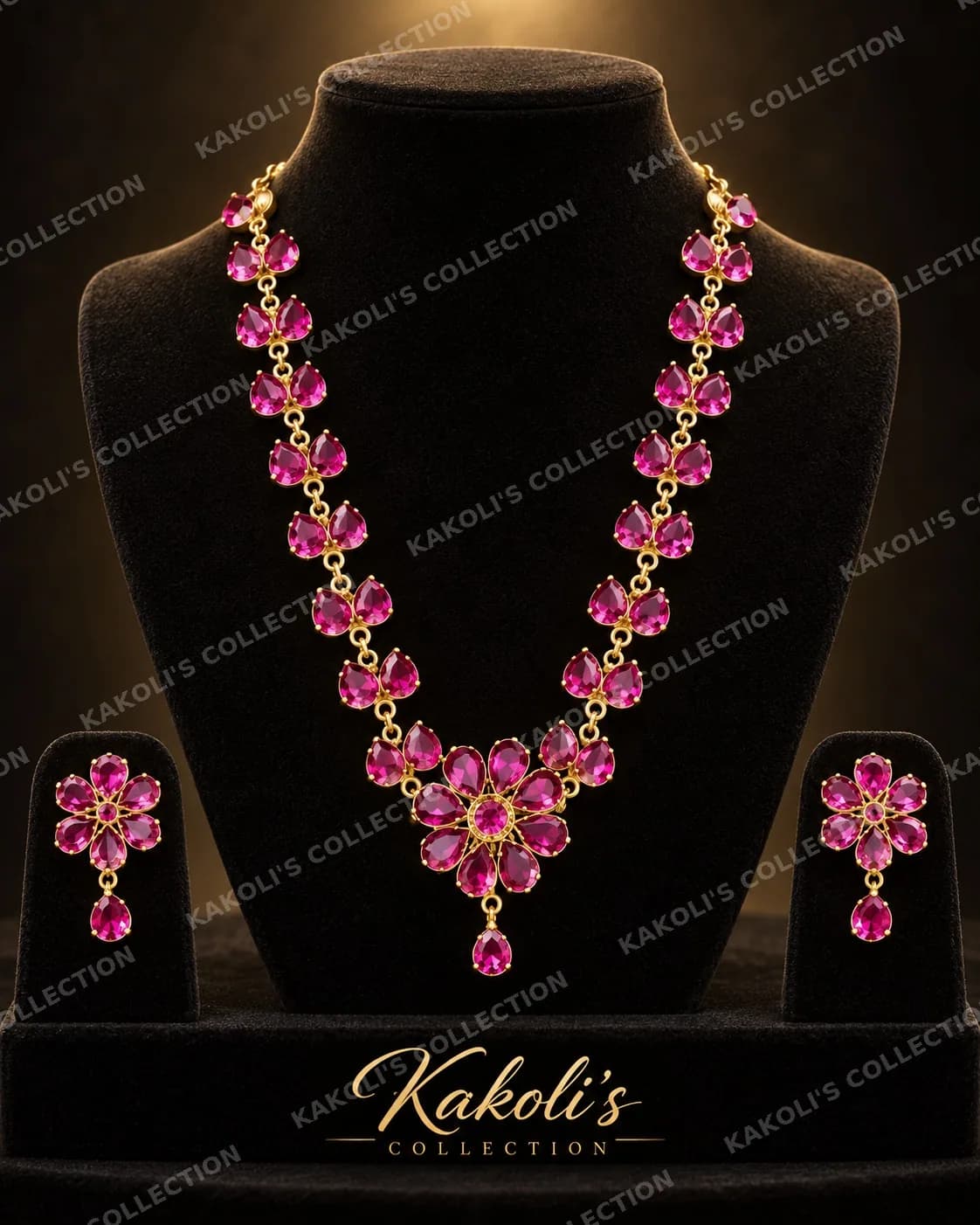 Pink Stone Flower Vine Golpata – Assamese jewellery by Kakoli's Collection