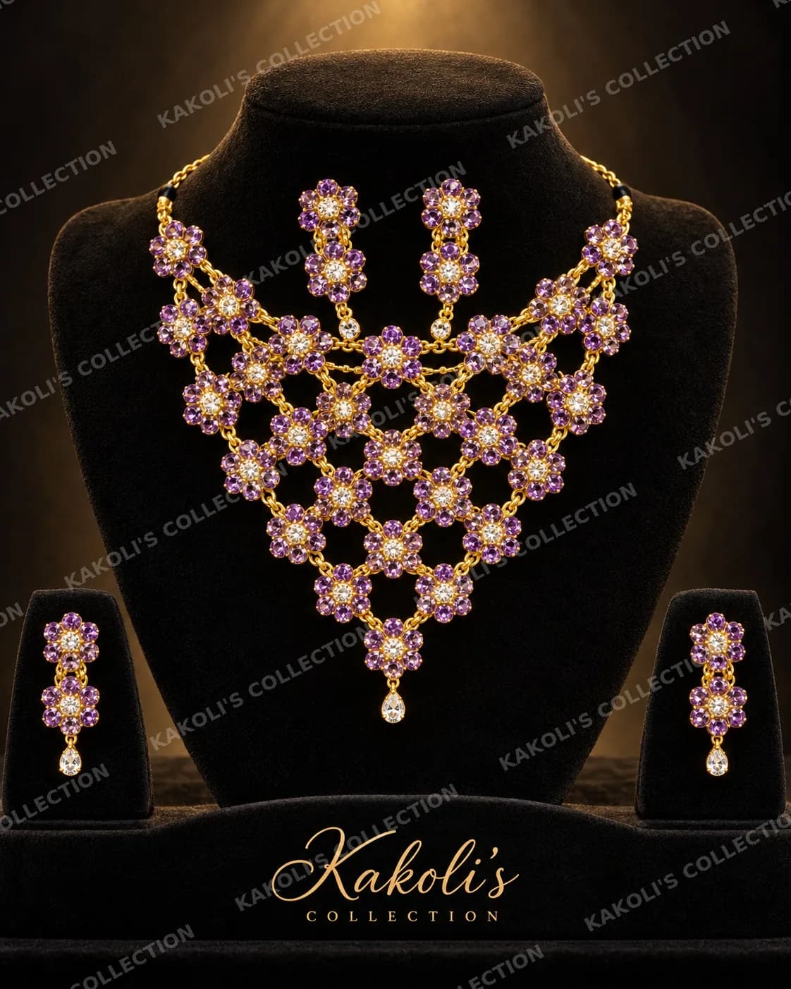 Purple Flower Mesh Golpata – Assamese jewellery by Kakoli's Collection
