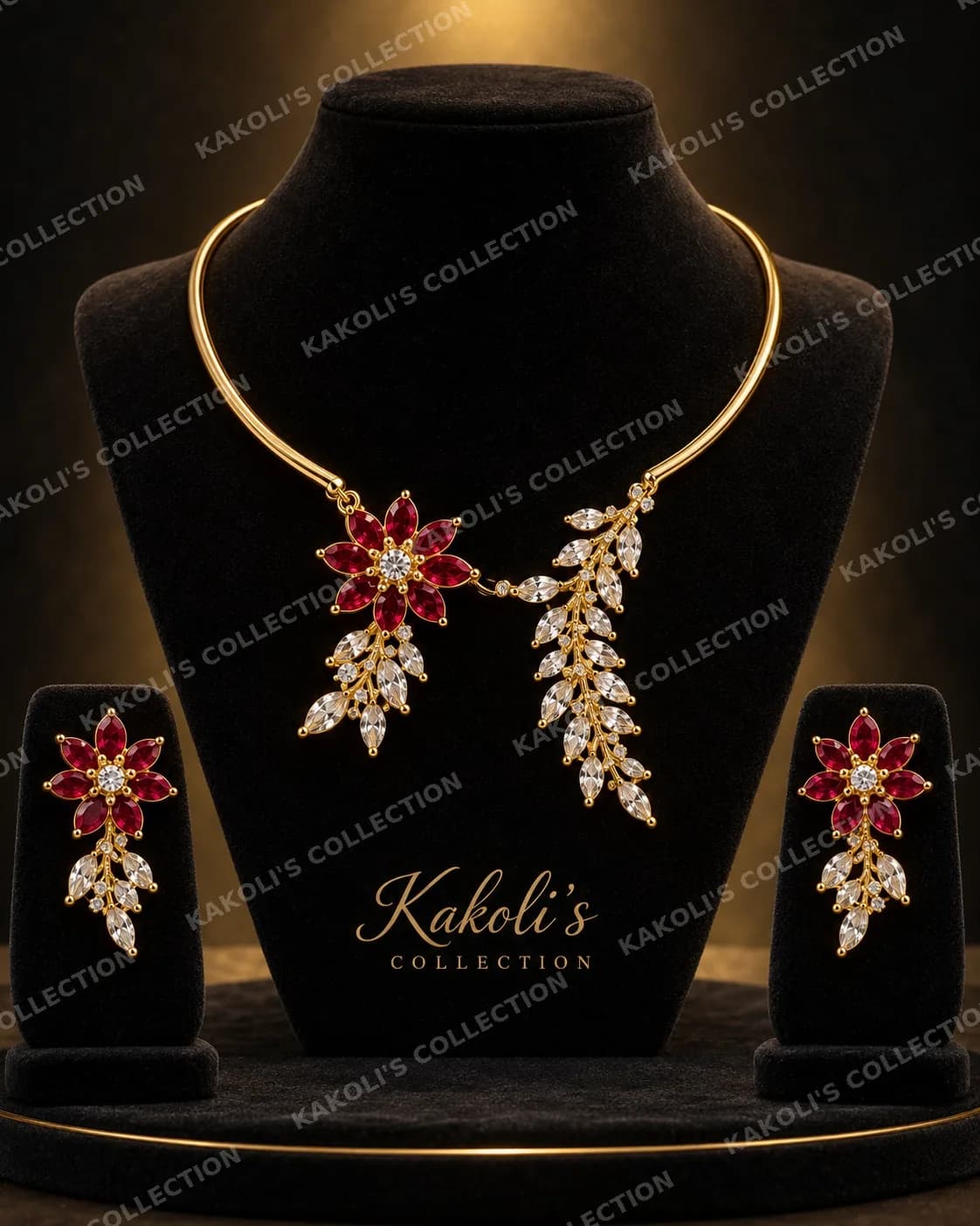 Ruby Flower & Crystal Leaf Hasuli – Assamese jewellery by Kakoli's Collection