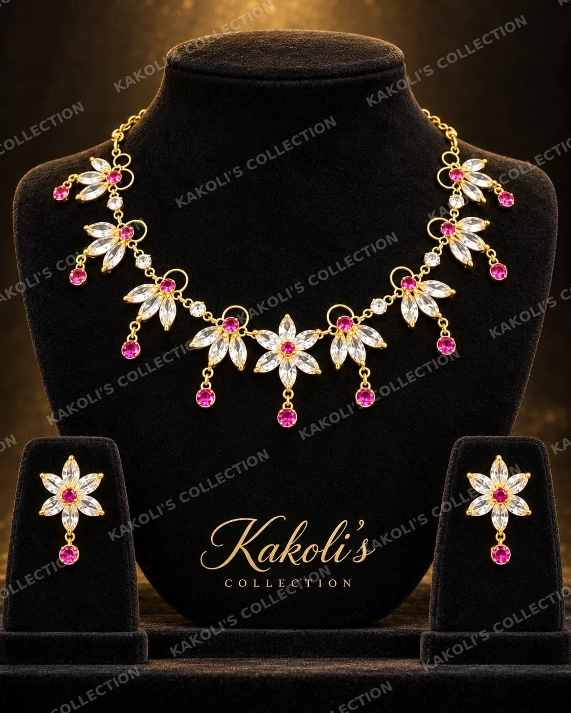 Pink & White Leaf Stone Golpata – Assamese jewellery by Kakoli's Collection