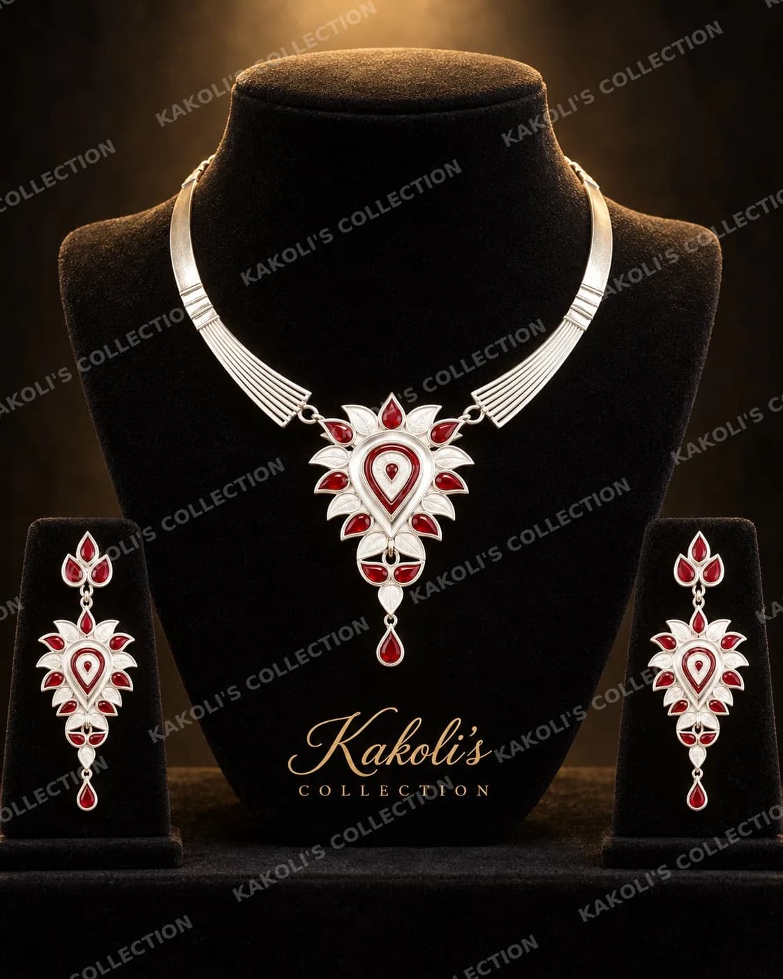 Silver Collar with Red Leaf Pendant – Assamese jewellery by Kakoli's Collection