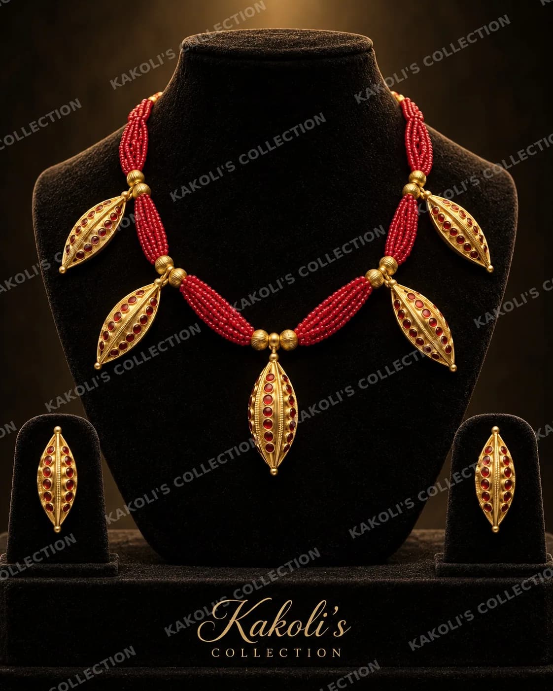 Silikha Seed Pendants on Red Bead Strings – Assamese jewellery by Kakoli's Collection