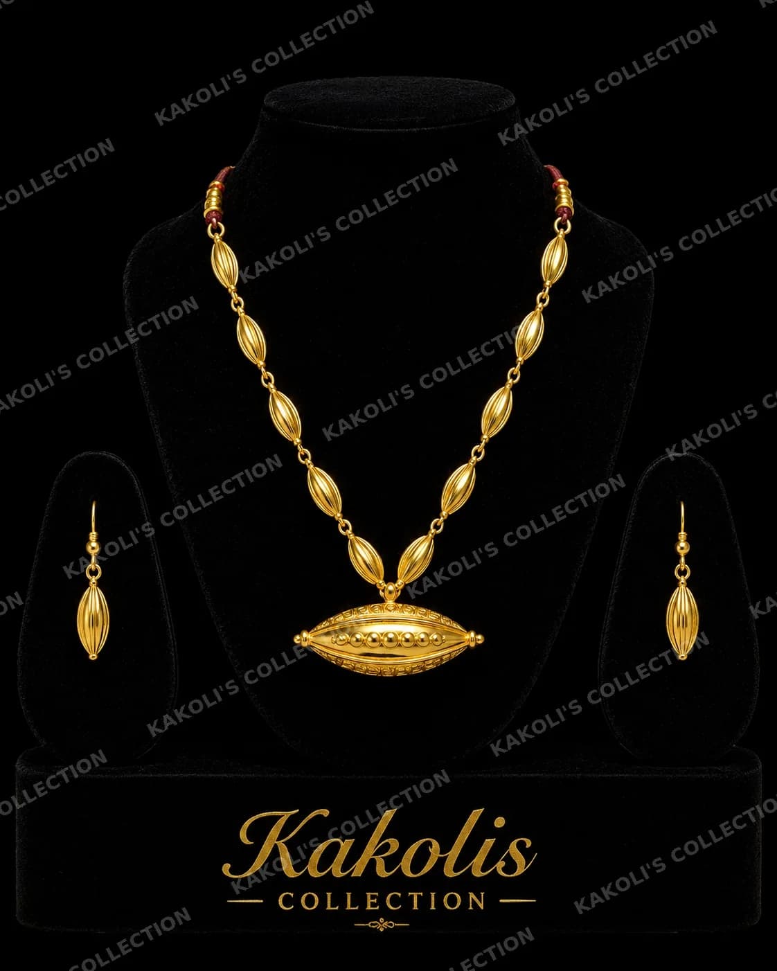 Gold Silikha Bead Chain with Long Pendant – Assamese jewellery by Kakoli's Collection