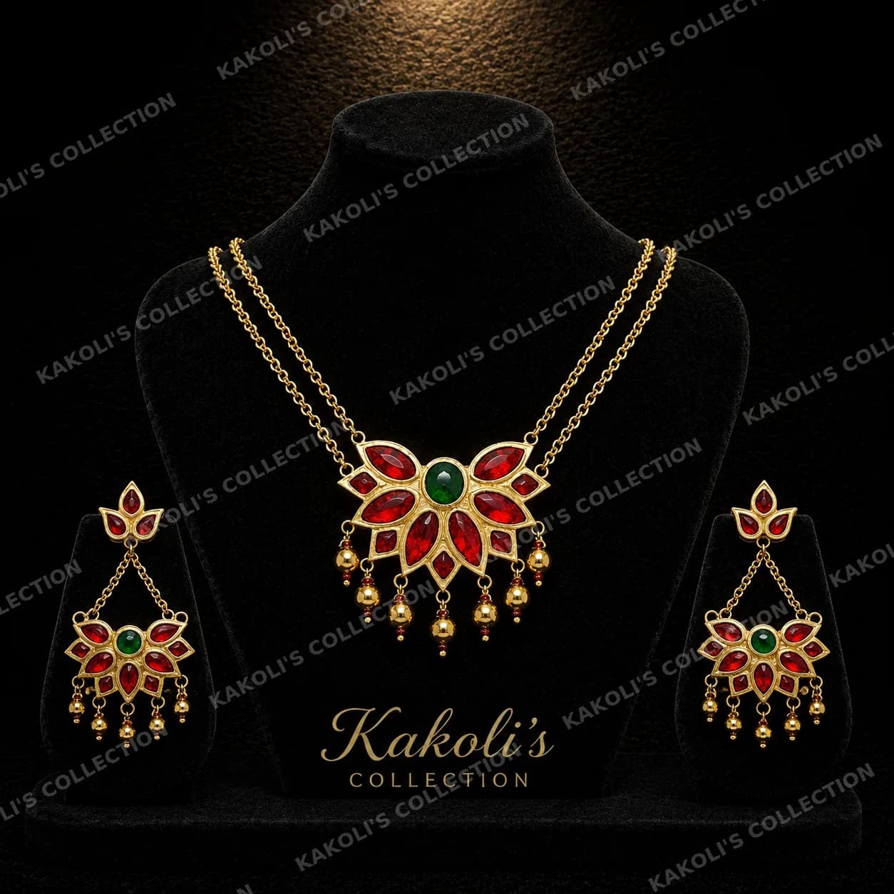 Red & Green Tiktiki on Double Chain – Assamese jewellery by Kakoli's Collection