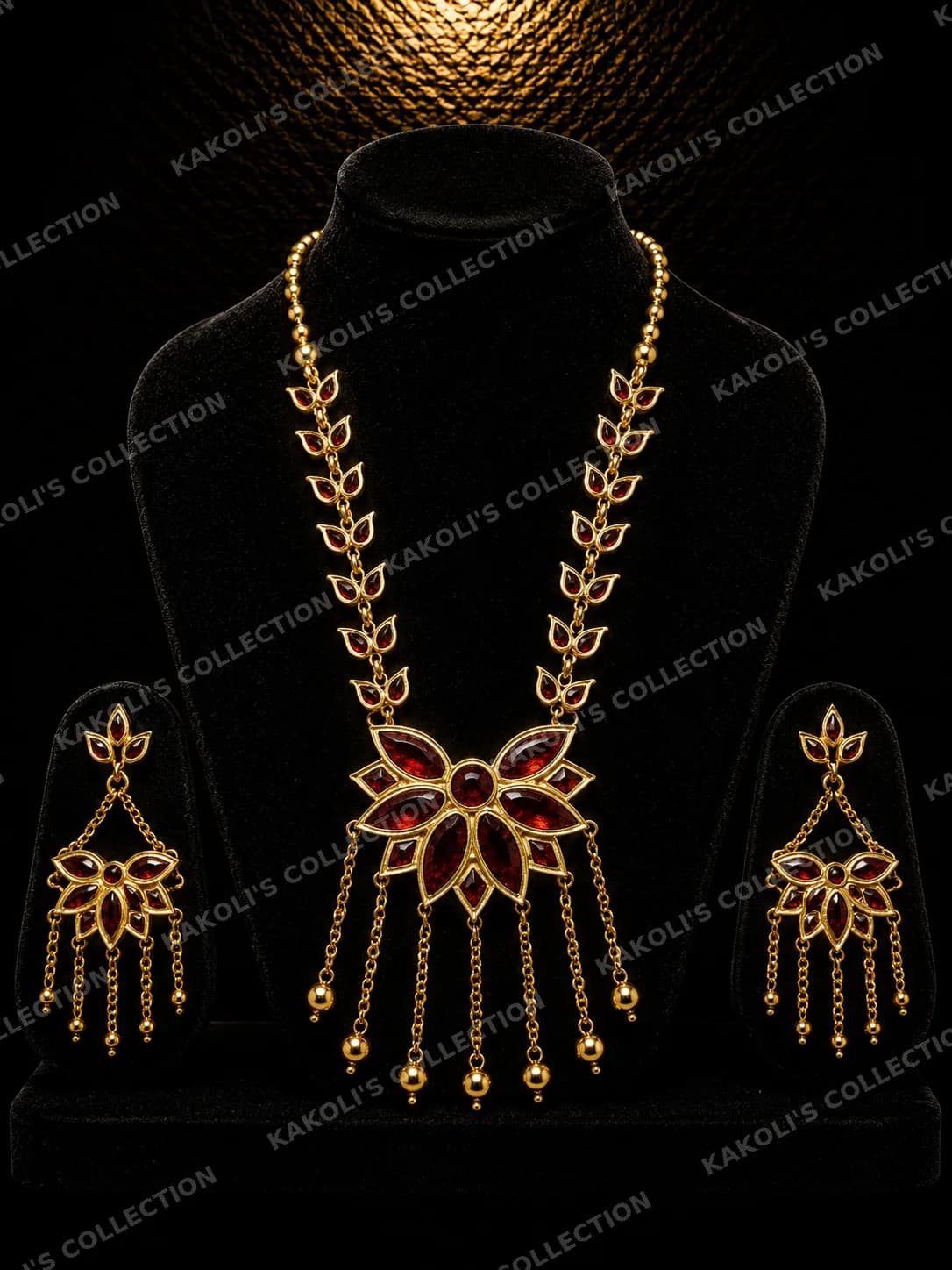Red Tiktiki Long Necklace with Gold Tassel – Assamese jewellery by Kakoli's Collection